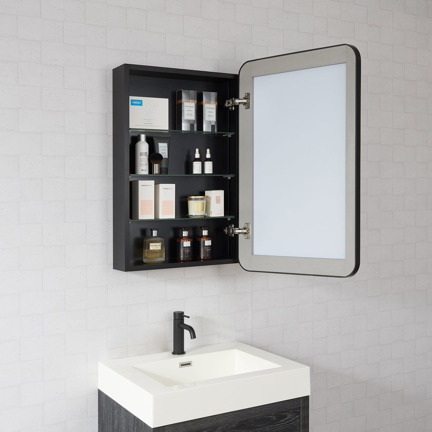 Talayuela 20"W x 32"H Rectangular Aluminum Framed Medicine Cabinet in Brushed Black