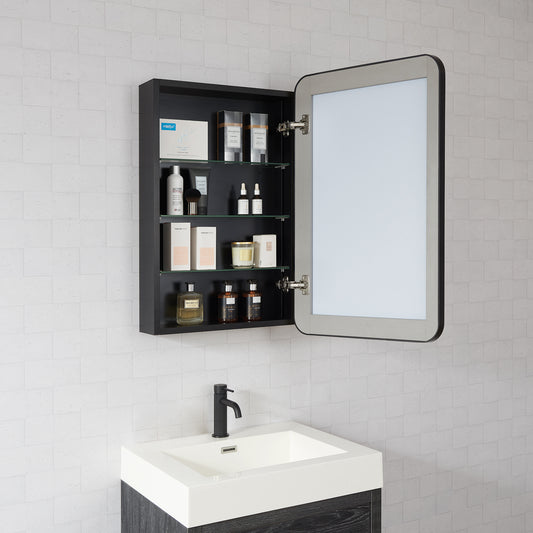 Talayuela 20"W x 32"H Rectangular Aluminum Framed Medicine Cabinet in Brushed Black