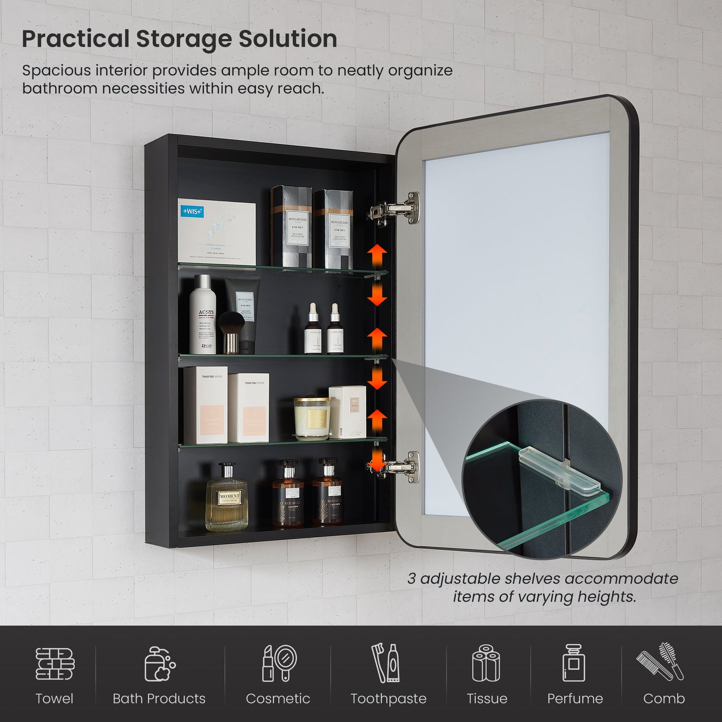 Talayuela 20"W x 32"H Rectangular Aluminum Framed Medicine Cabinet in Brushed Black