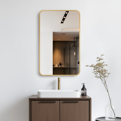 Talayuela 20"W x 32"H Rectangular Aluminum Framed Medicine Cabinet in Brushed Gold