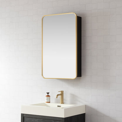 Talayuela 20"W x 32"H Rectangular Aluminum Framed Medicine Cabinet in Brushed Gold