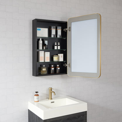 Talayuela 20"W x 32"H Rectangular Aluminum Framed Medicine Cabinet in Brushed Gold