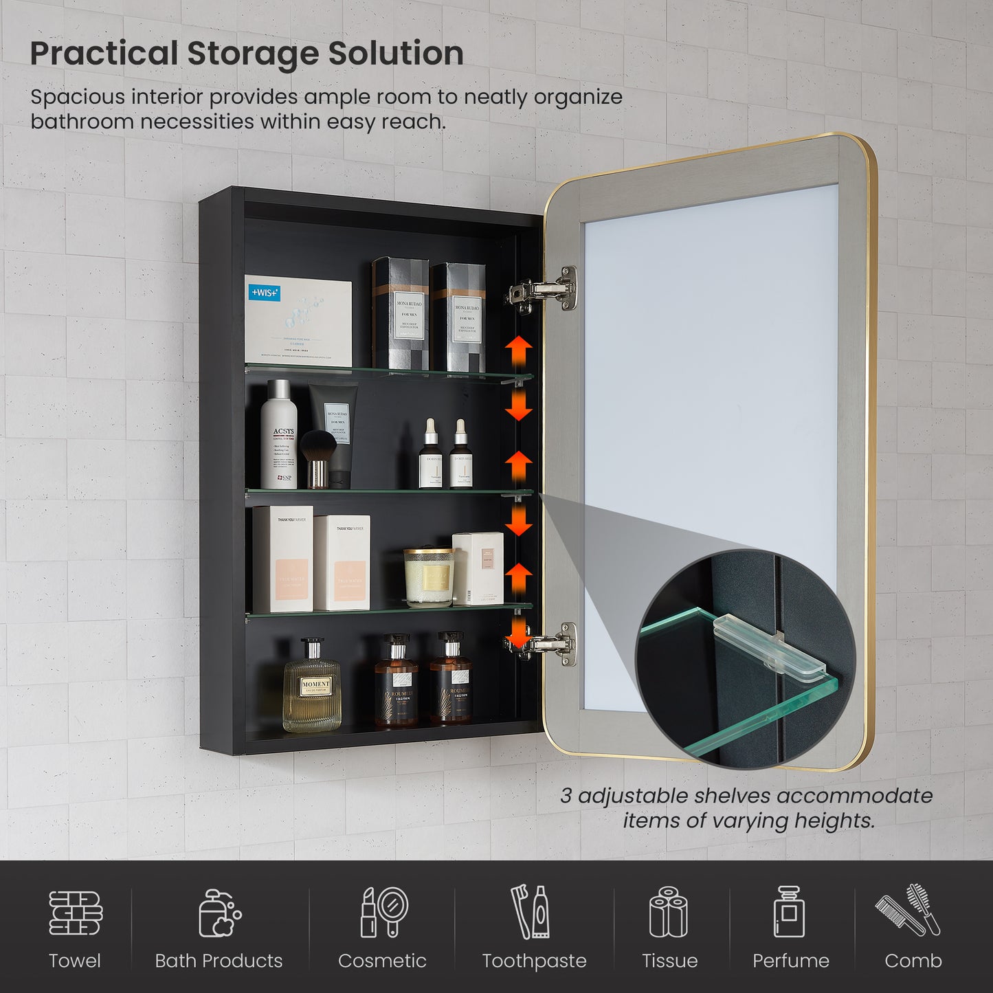 Talayuela 20"W x 32"H Rectangular Aluminum Framed Medicine Cabinet in Brushed Gold