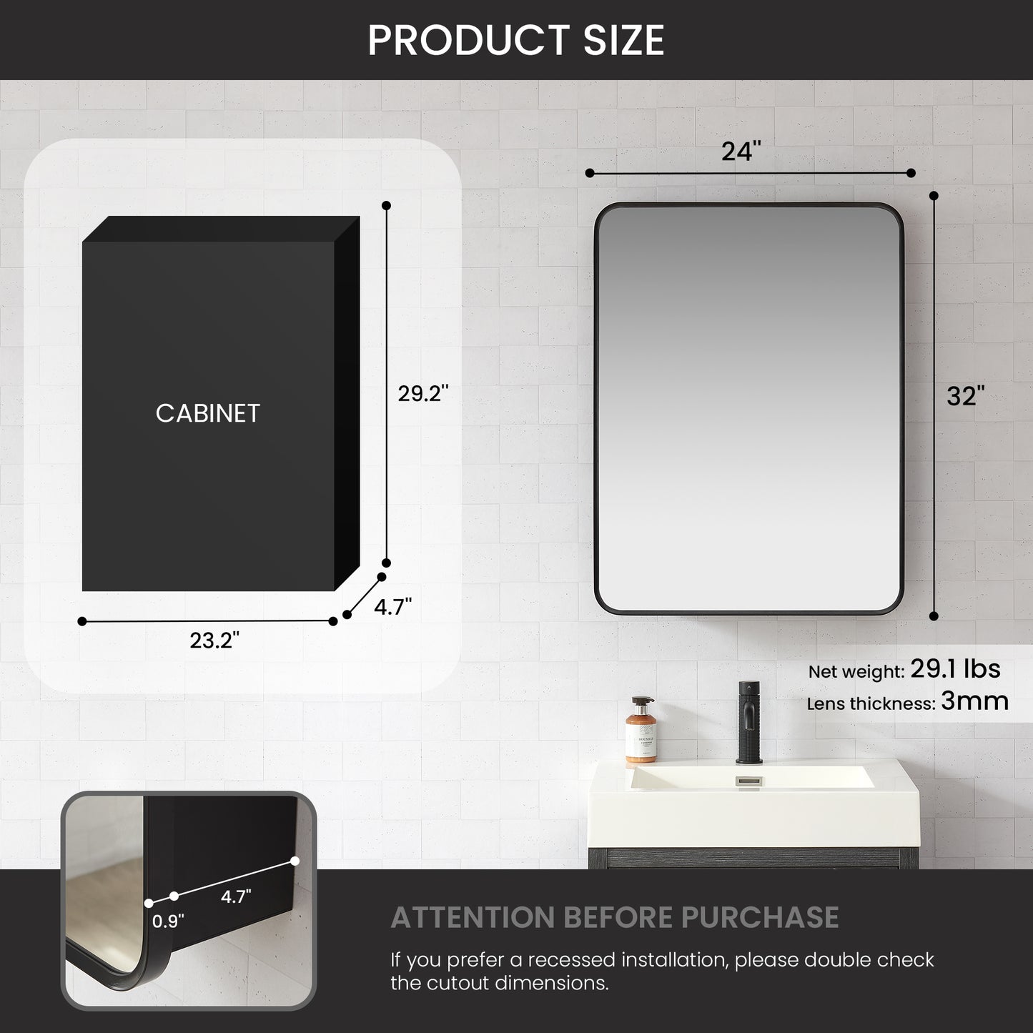 Talayuela 24"W x 32"H Rectangular Aluminum Framed Medicine Cabinet in Brushed Black