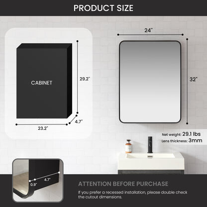Talayuela 24"W x 32"H Rectangular Aluminum Framed Medicine Cabinet in Brushed Black
