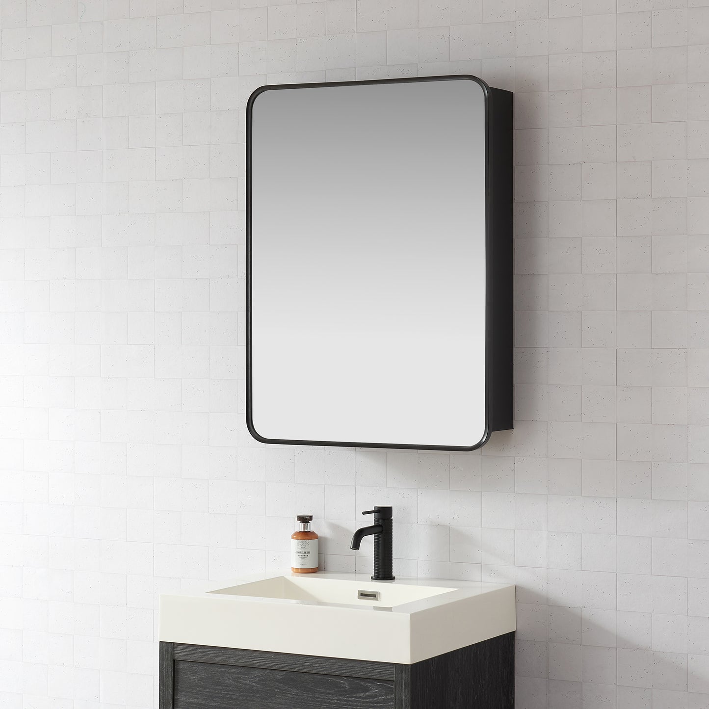 Talayuela 24"W x 32"H Rectangular Aluminum Framed Medicine Cabinet in Brushed Black