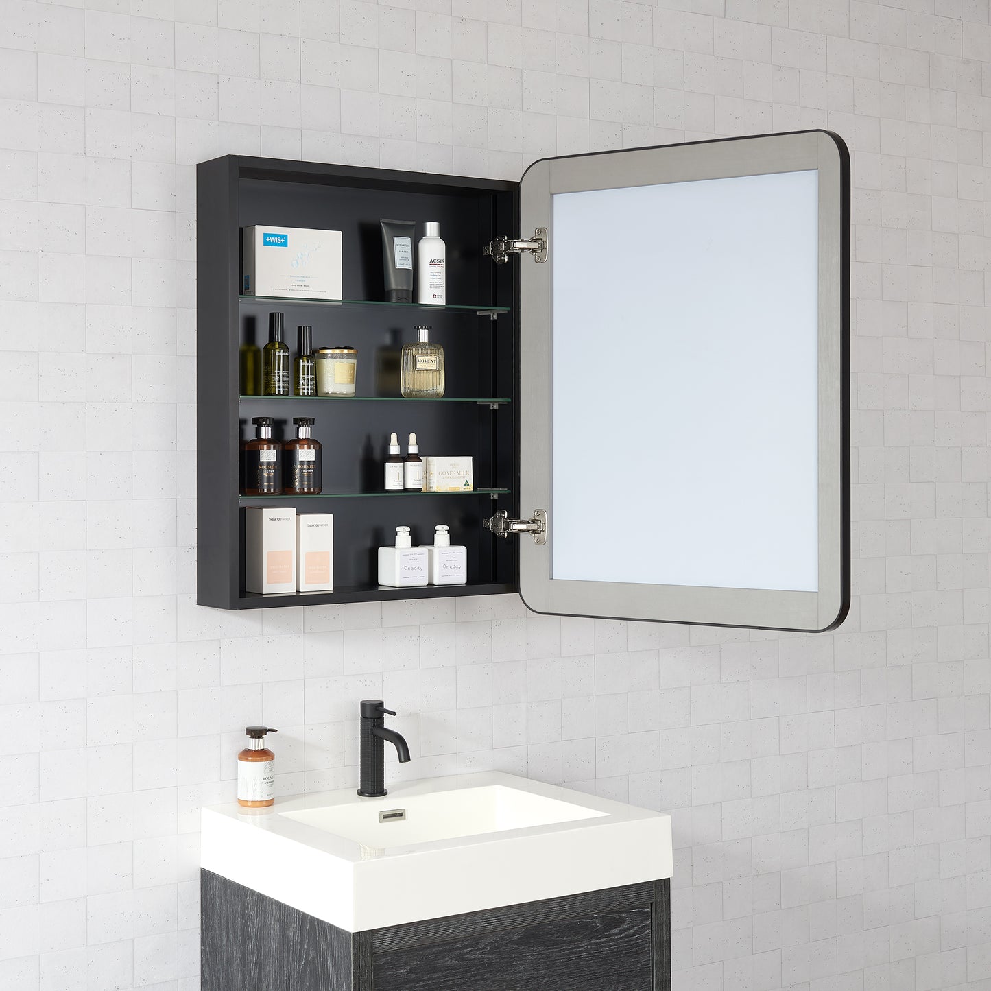 Talayuela 24"W x 32"H Rectangular Aluminum Framed Medicine Cabinet in Brushed Black