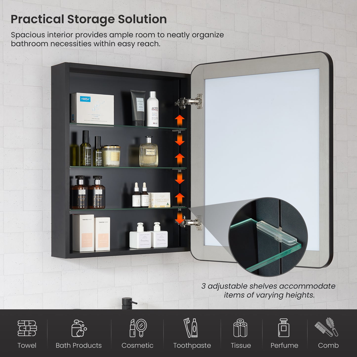 Talayuela 24"W x 32"H Rectangular Aluminum Framed Medicine Cabinet in Brushed Black