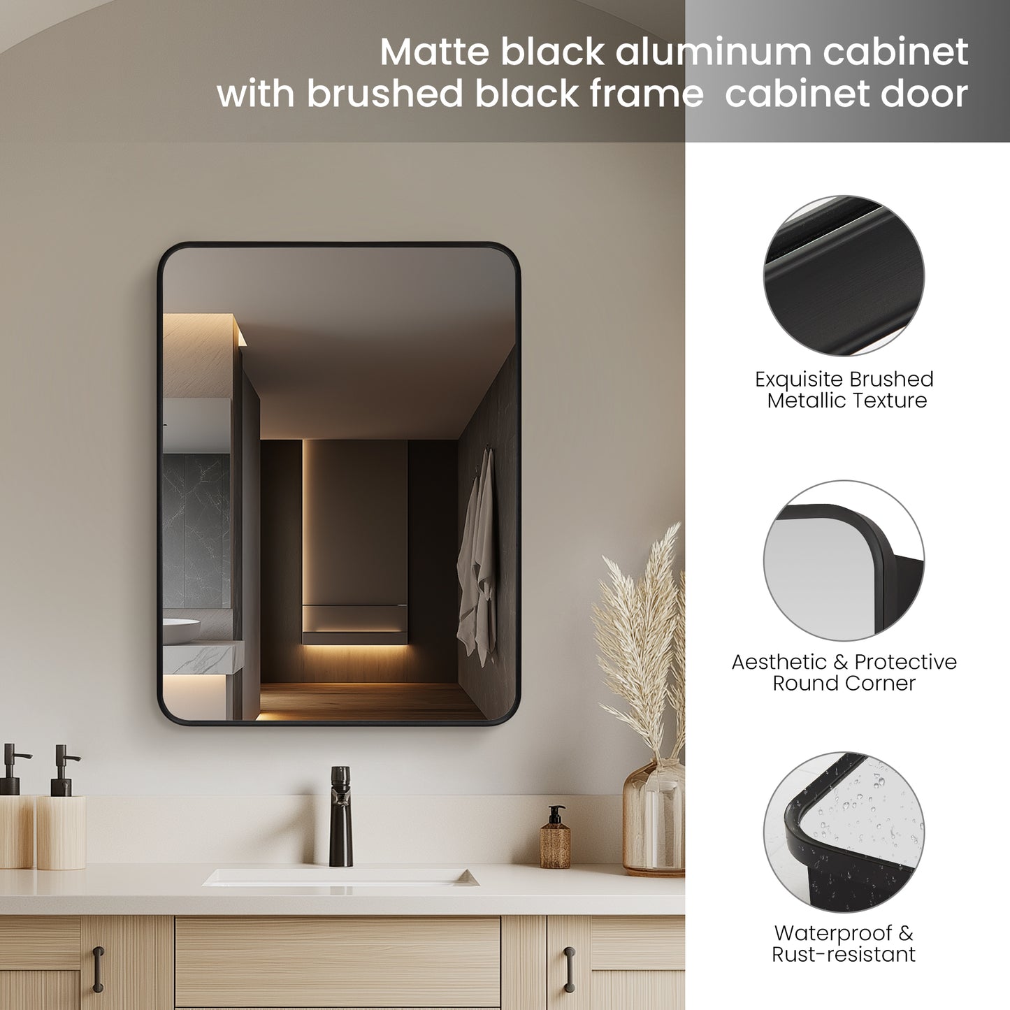 Talayuela 24"W x 32"H Rectangular Aluminum Framed Medicine Cabinet in Brushed Black