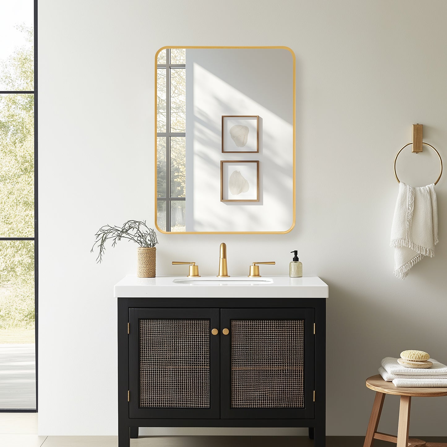 Talayuela 24"W x 32"H Rectangular Aluminum Framed Medicine Cabinet in Brushed Gold