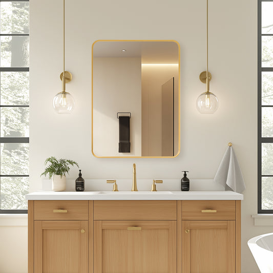 Talayuela 24"W x 32"H Rectangular Aluminum Framed Medicine Cabinet in Brushed Gold