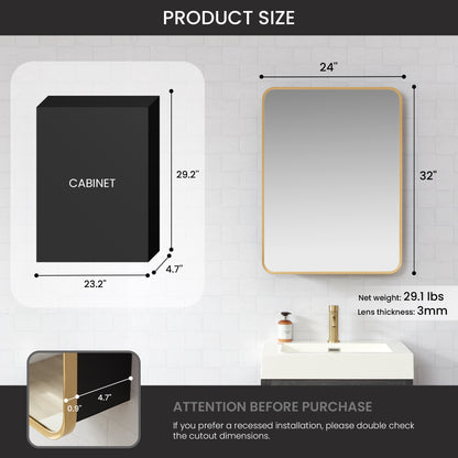 Talayuela 24"W x 32"H Rectangular Aluminum Framed Medicine Cabinet in Brushed Gold