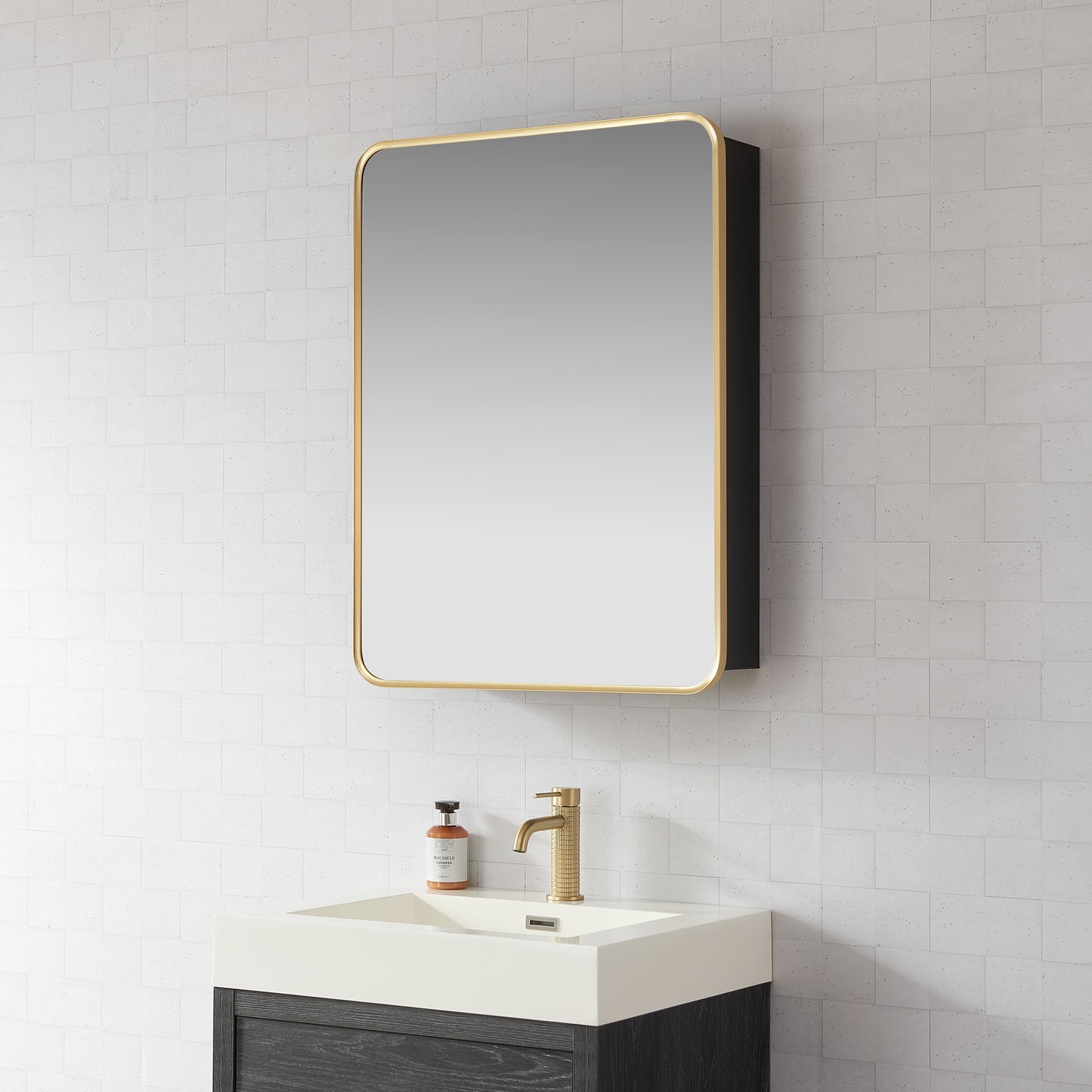 Talayuela 24"W x 32"H Rectangular Aluminum Framed Medicine Cabinet in Brushed Gold