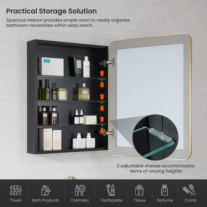 Talayuela 24"W x 32"H Rectangular Aluminum Framed Medicine Cabinet in Brushed Gold