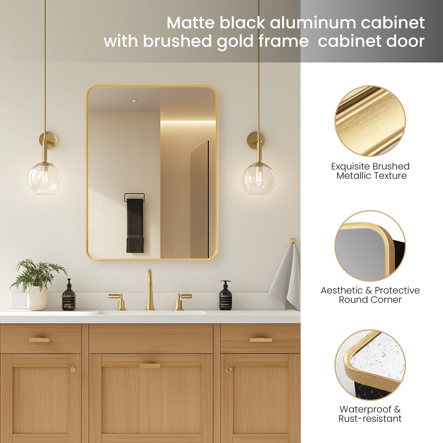 Talayuela 24"W x 32"H Rectangular Aluminum Framed Medicine Cabinet in Brushed Gold