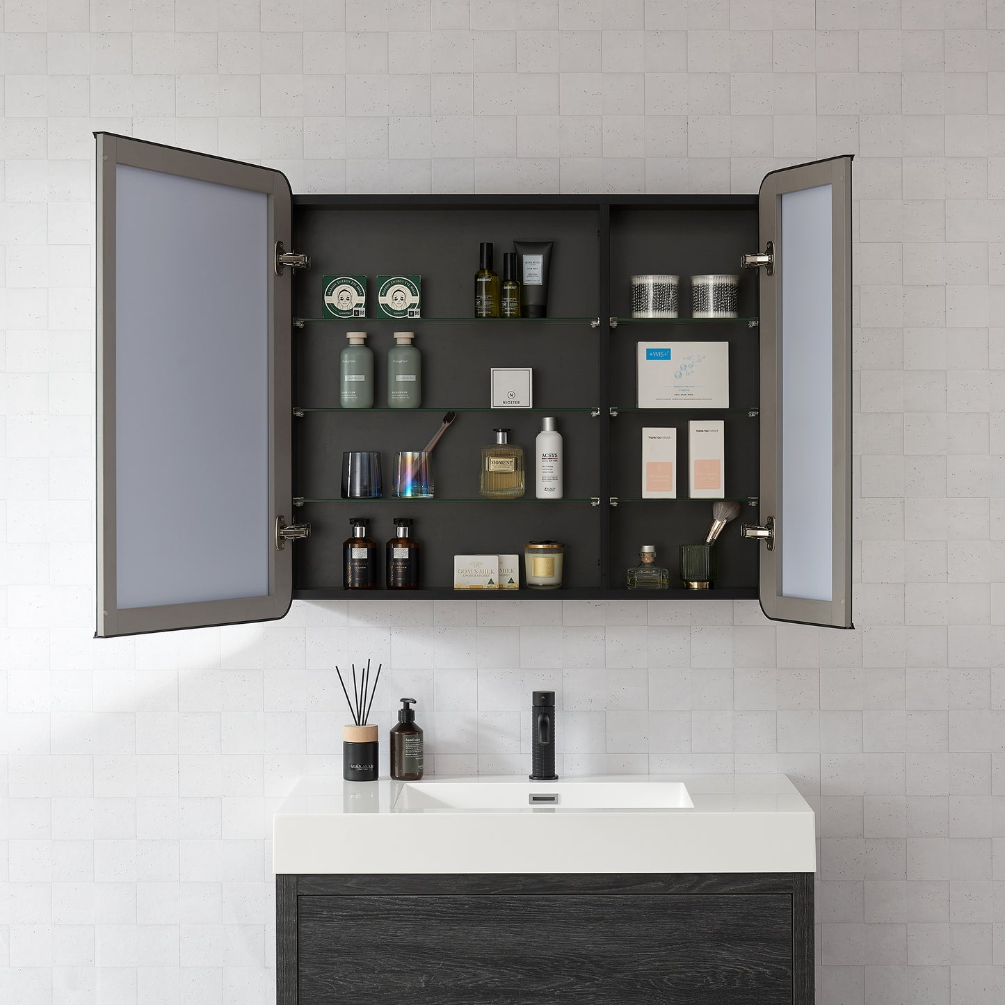 Talayuela 36"W x 32"H Rectangular Aluminum Framed Medicine Cabinet in Brushed Black