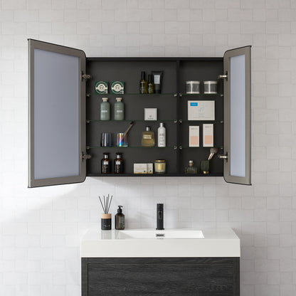 Talayuela 36"W x 32"H Rectangular Aluminum Framed Medicine Cabinet in Brushed Black