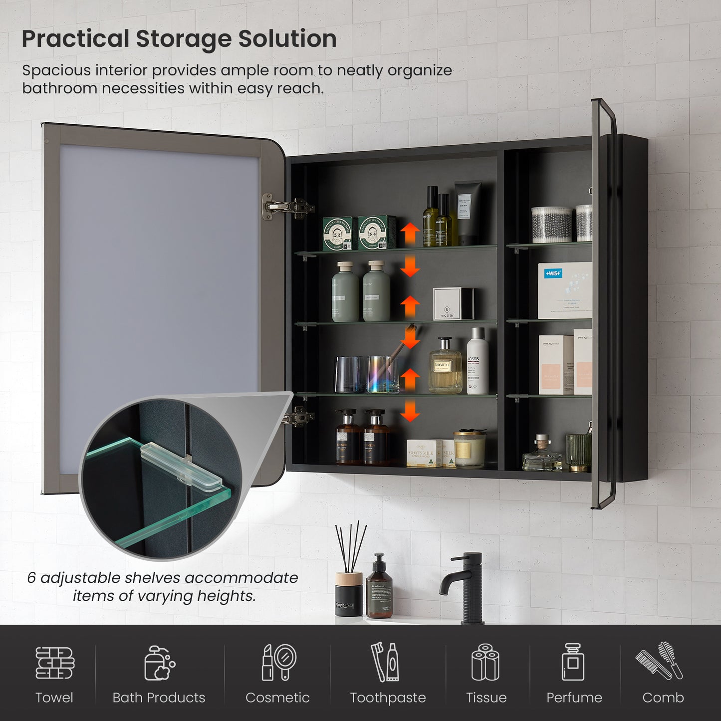 Talayuela 36"W x 32"H Rectangular Aluminum Framed Medicine Cabinet in Brushed Black