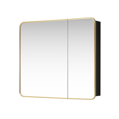 Talayuela 36"W x 32"H Rectangular Aluminum Framed Medicine Cabinet in Brushed Gold