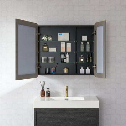 Talayuela 36"W x 32"H Rectangular Aluminum Framed Medicine Cabinet in Brushed Gold