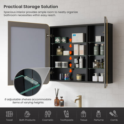 Talayuela 36"W x 32"H Rectangular Aluminum Framed Medicine Cabinet in Brushed Gold