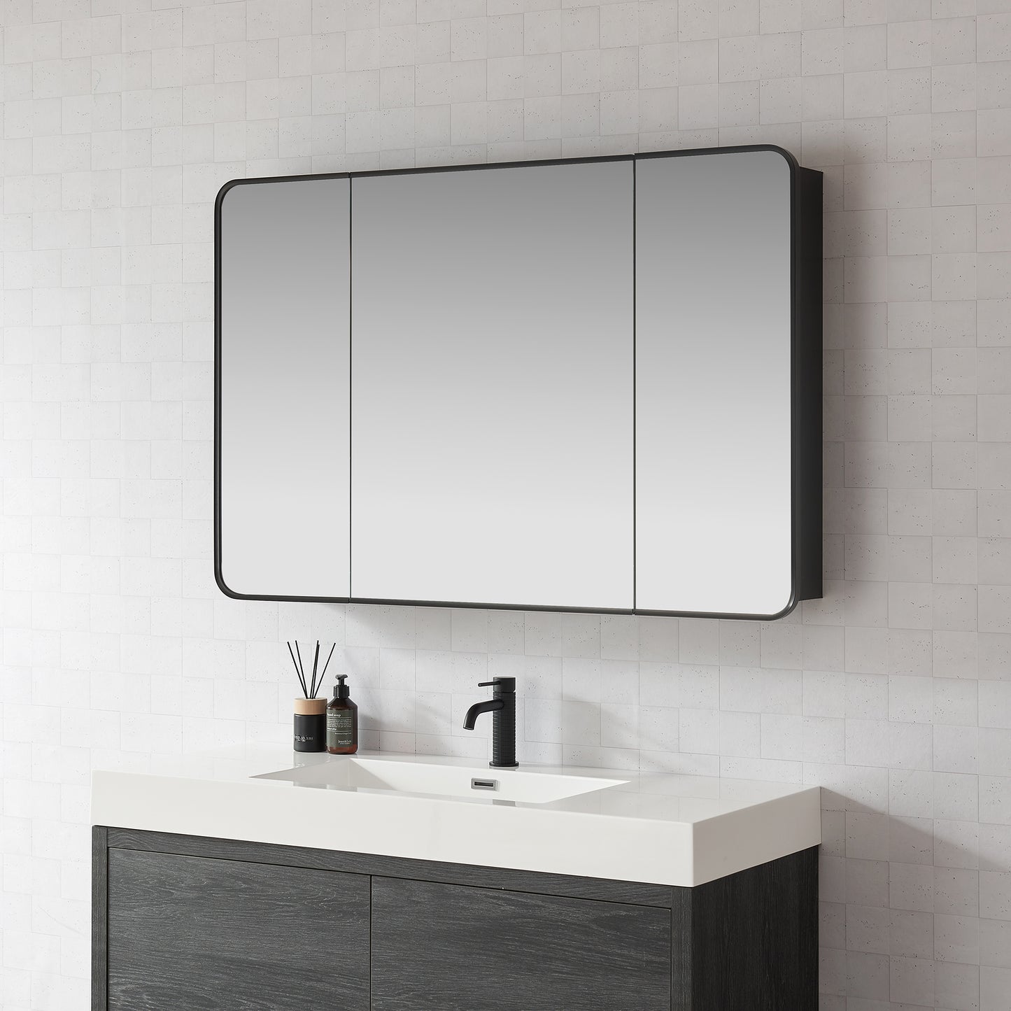 Talayuela 48"W x 32"H Rectangular Aluminum Framed Medicine Cabinet in Brushed Black