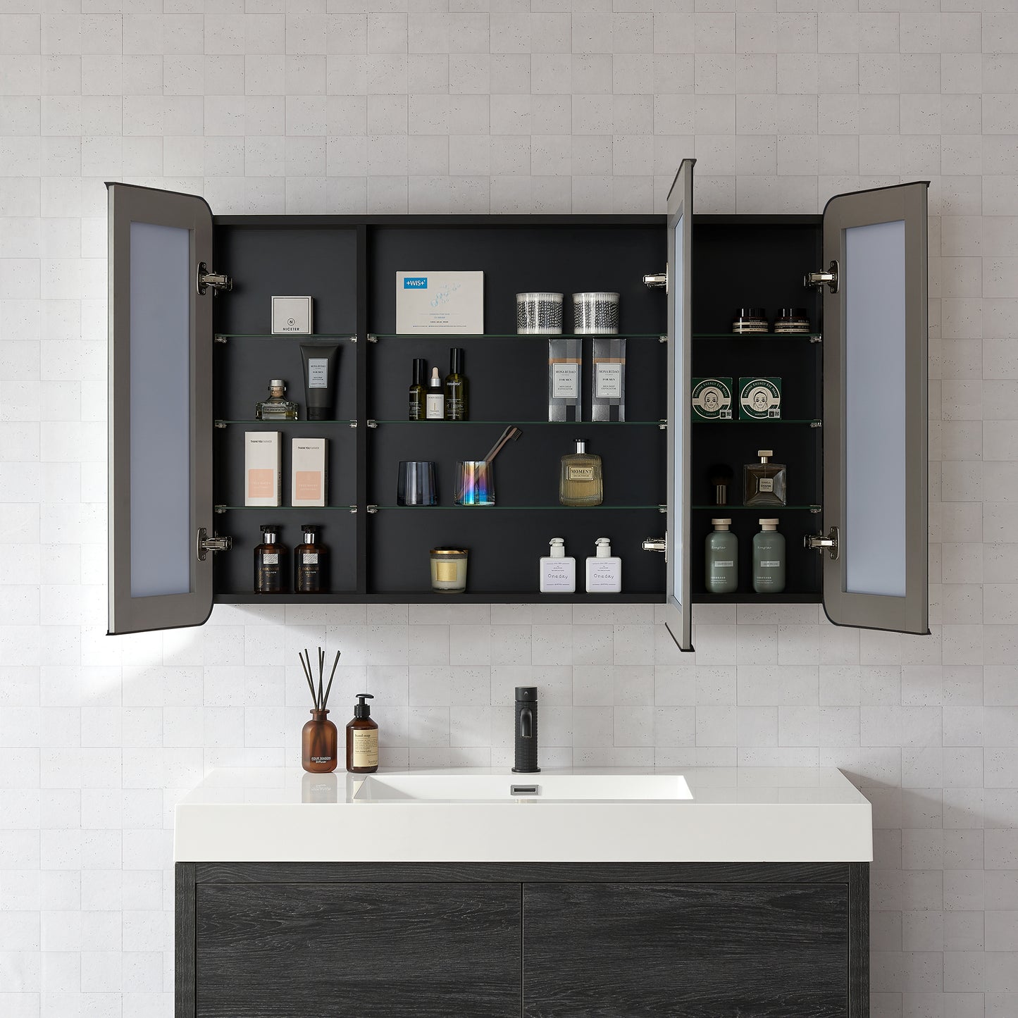 Talayuela 48"W x 32"H Rectangular Aluminum Framed Medicine Cabinet in Brushed Black