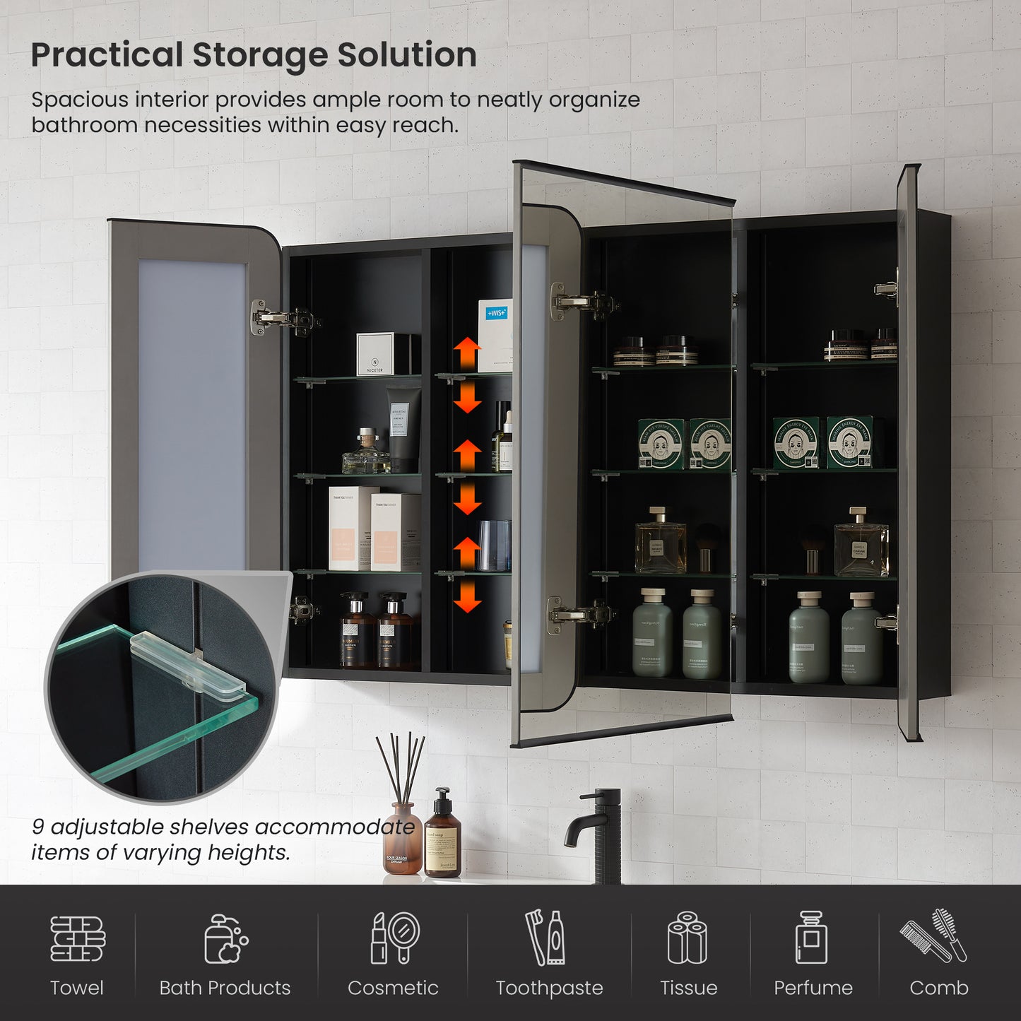 Talayuela 48"W x 32"H Rectangular Aluminum Framed Medicine Cabinet in Brushed Black