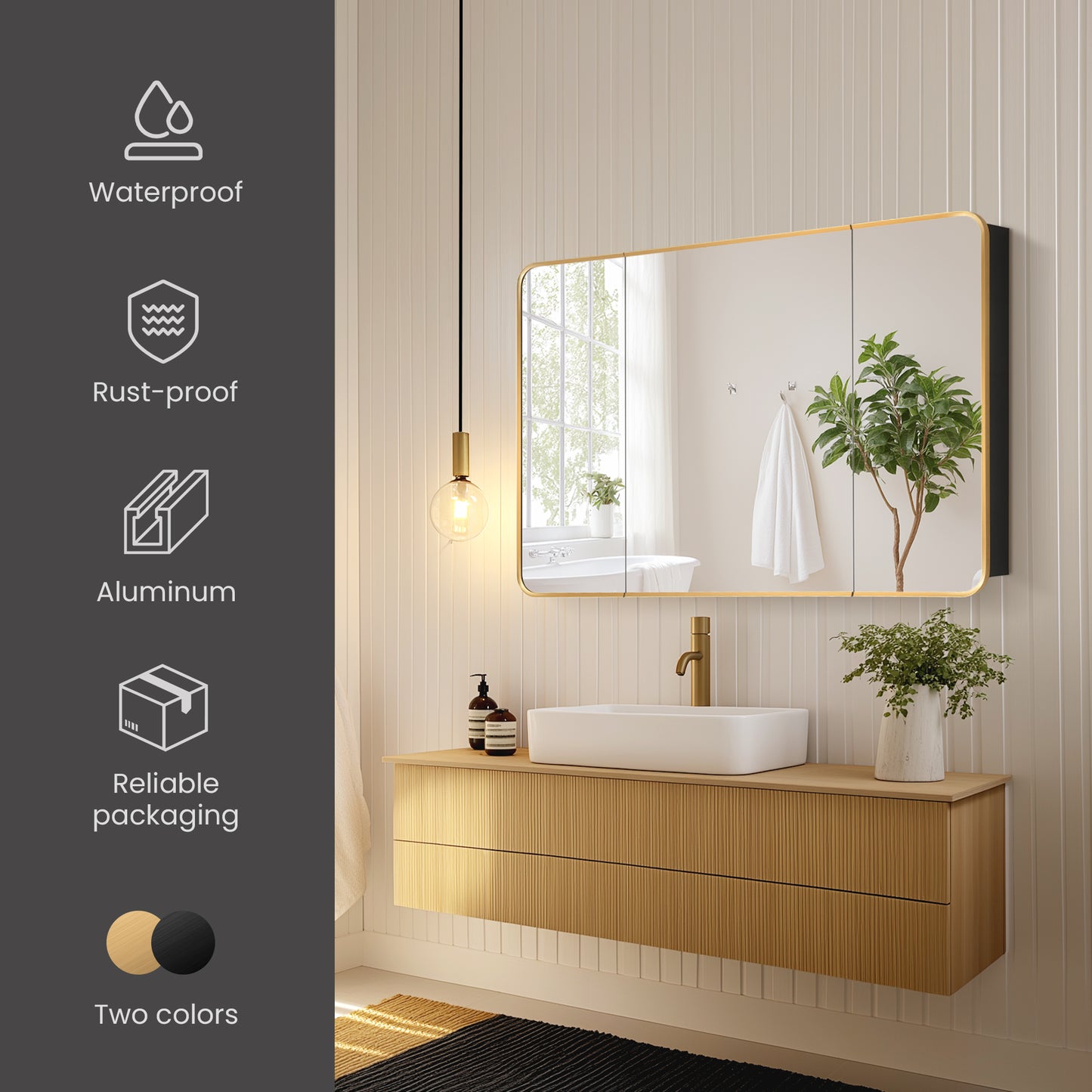 Talayuela 48"W x 32"H Rectangular Aluminum Framed Medicine Cabinet in Brushed Gold