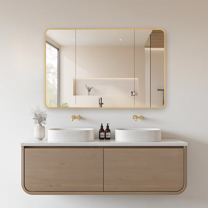 Talayuela 48"W x 32"H Rectangular Aluminum Framed Medicine Cabinet in Brushed Gold