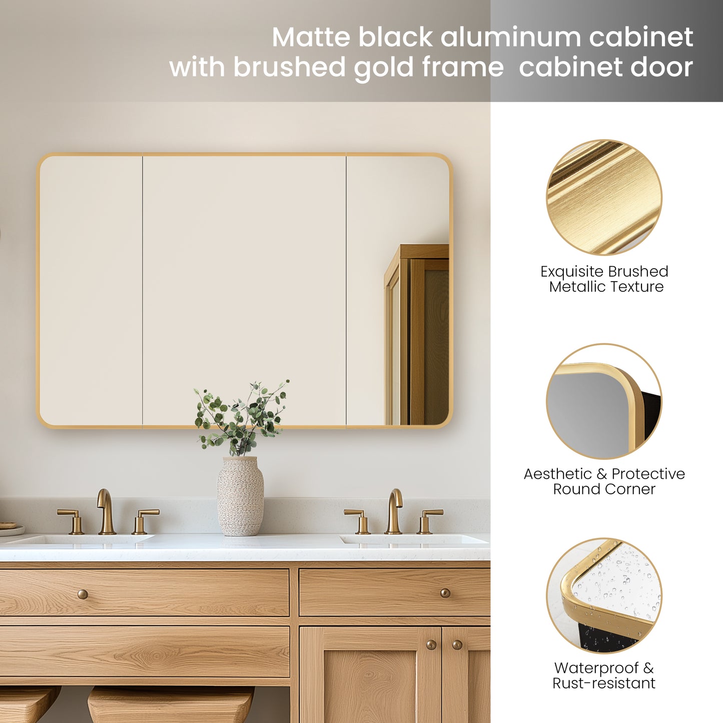 Talayuela 48"W x 32"H Rectangular Aluminum Framed Medicine Cabinet in Brushed Gold