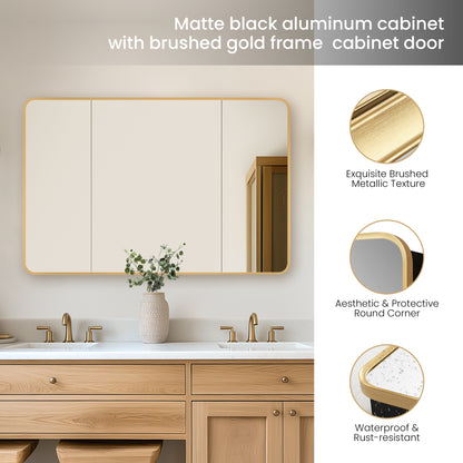 Talayuela 48"W x 32"H Rectangular Aluminum Framed Medicine Cabinet in Brushed Gold