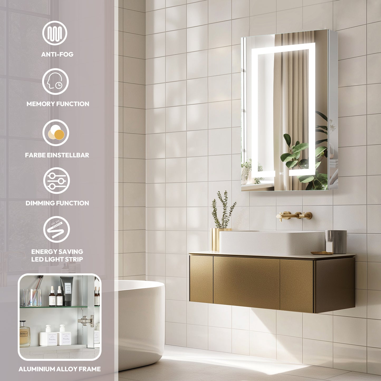 Santona 20" W x 32" H Rectangular Medicine Cabinet with Aluminum Frameless LED Mirror