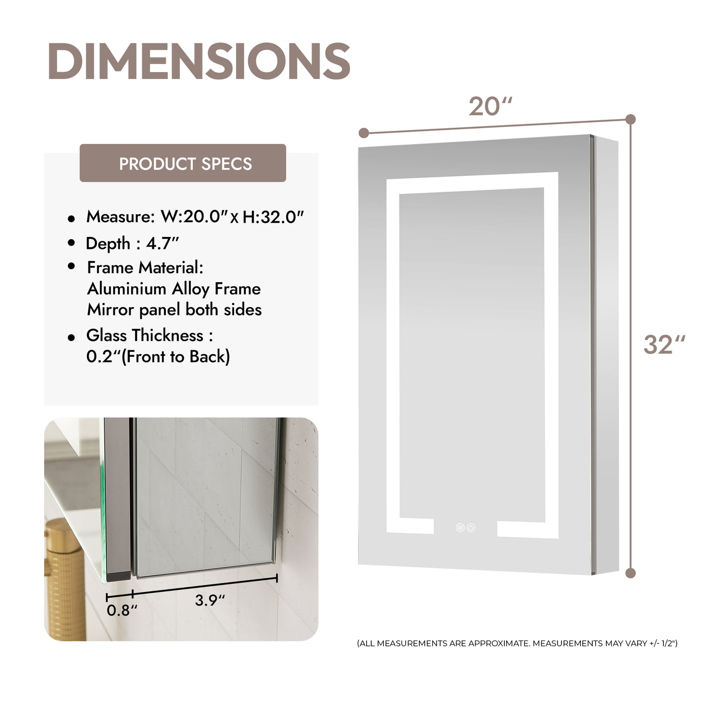 Santona 20" W x 32" H Rectangular Medicine Cabinet with Aluminum Frameless LED Mirror