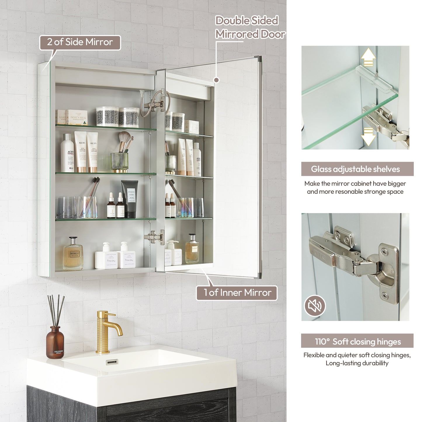 Santona 20" W x 32" H Rectangular Medicine Cabinet with Aluminum Frameless LED Mirror