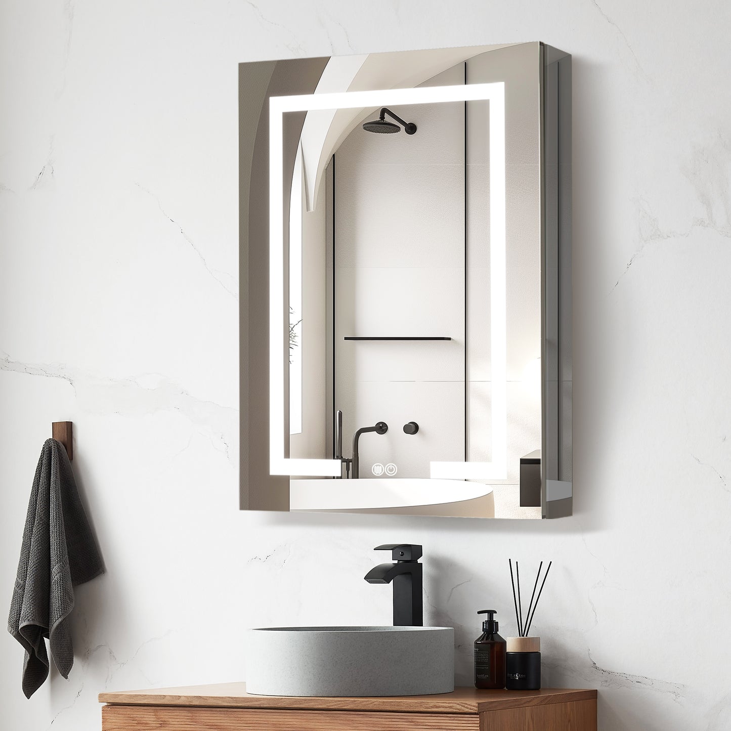 Santona 24" W x 32" H Rectangular Medicine Cabinet with Aluminum Frameless LED Mirror