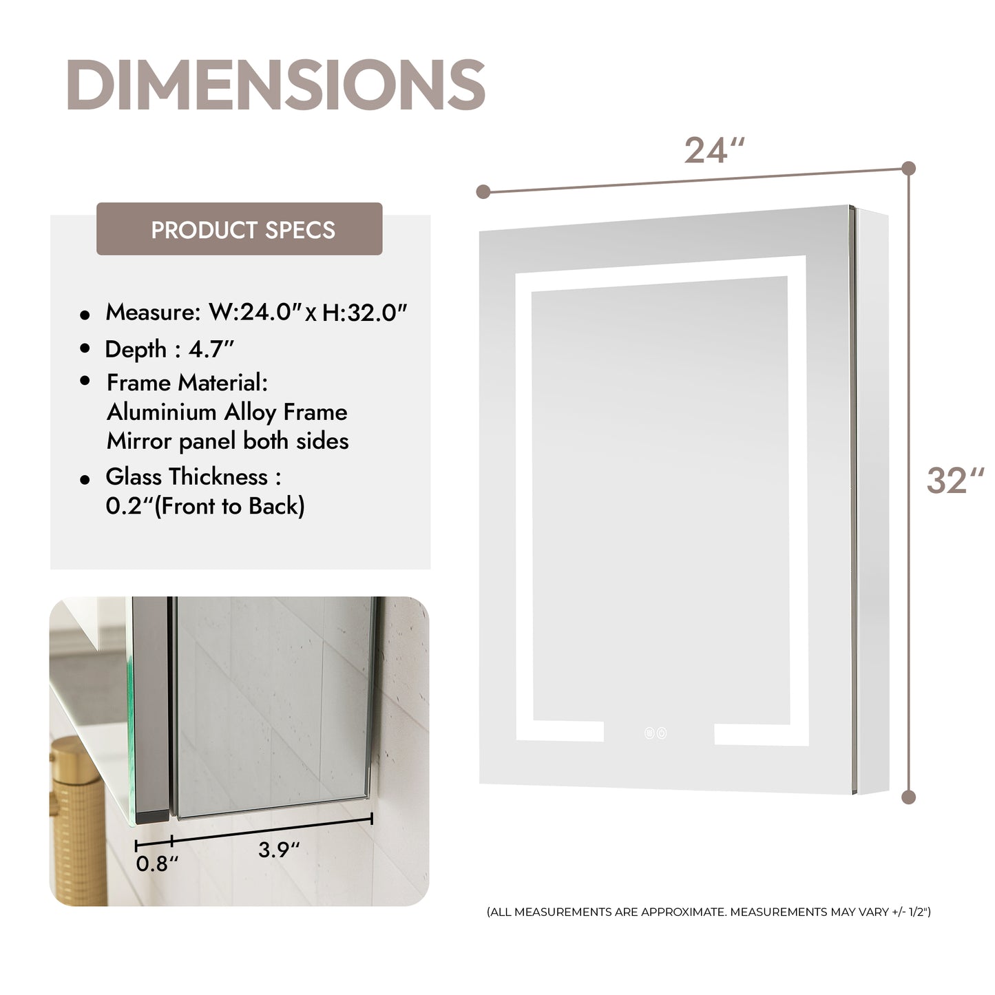Santona 24" W x 32" H Rectangular Medicine Cabinet with Aluminum Frameless LED Mirror