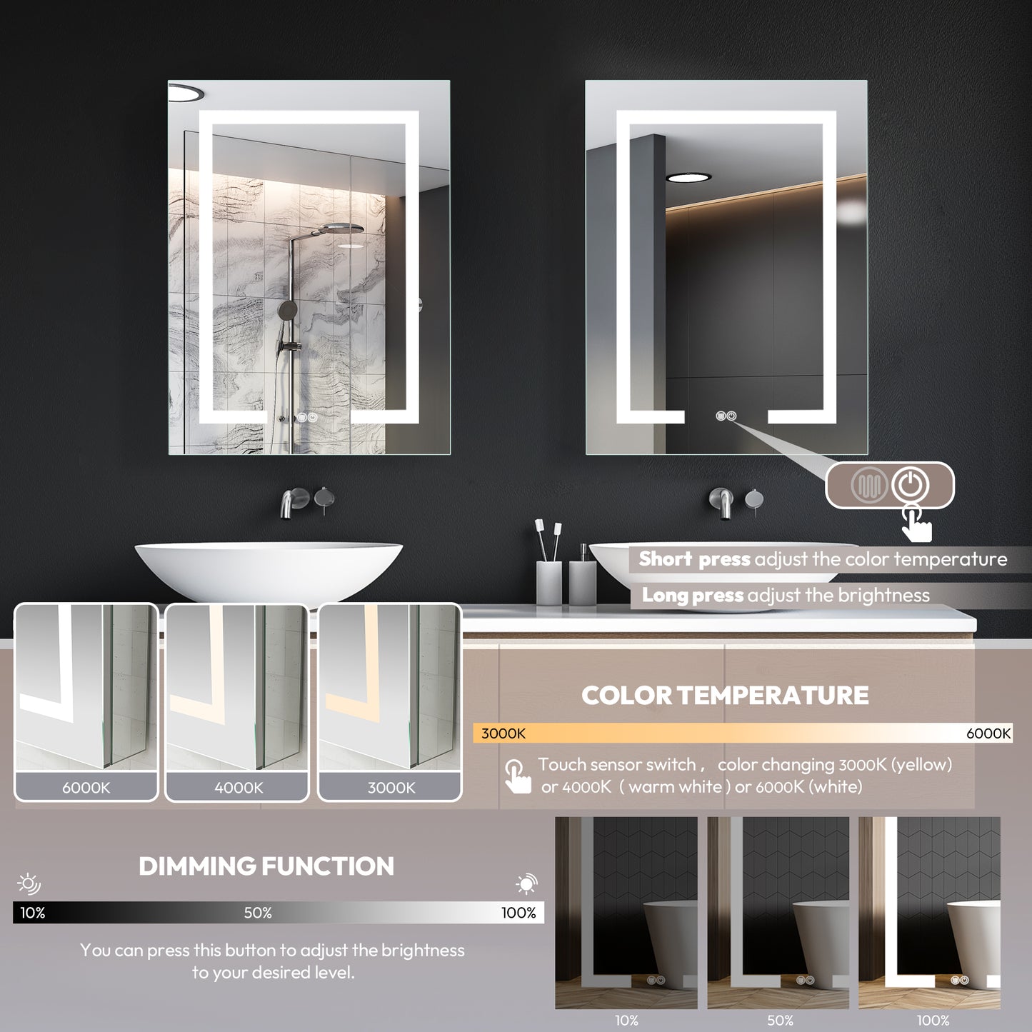 Santona 24" W x 32" H Rectangular Medicine Cabinet with Aluminum Frameless LED Mirror