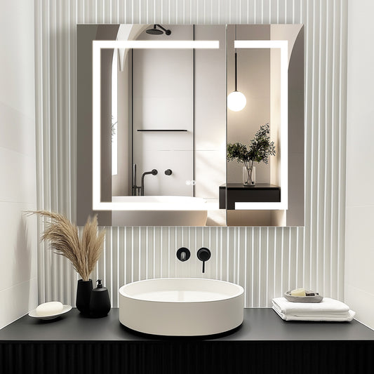 Santona 36" W x 32" H Rectangular Medicine Cabinet with Aluminum Frameless LED Mirror