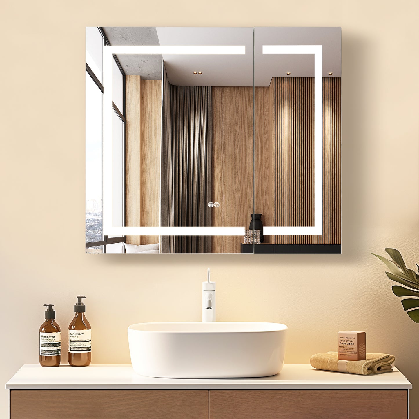 Santona 36" W x 32" H Rectangular Medicine Cabinet with Aluminum Frameless LED Mirror