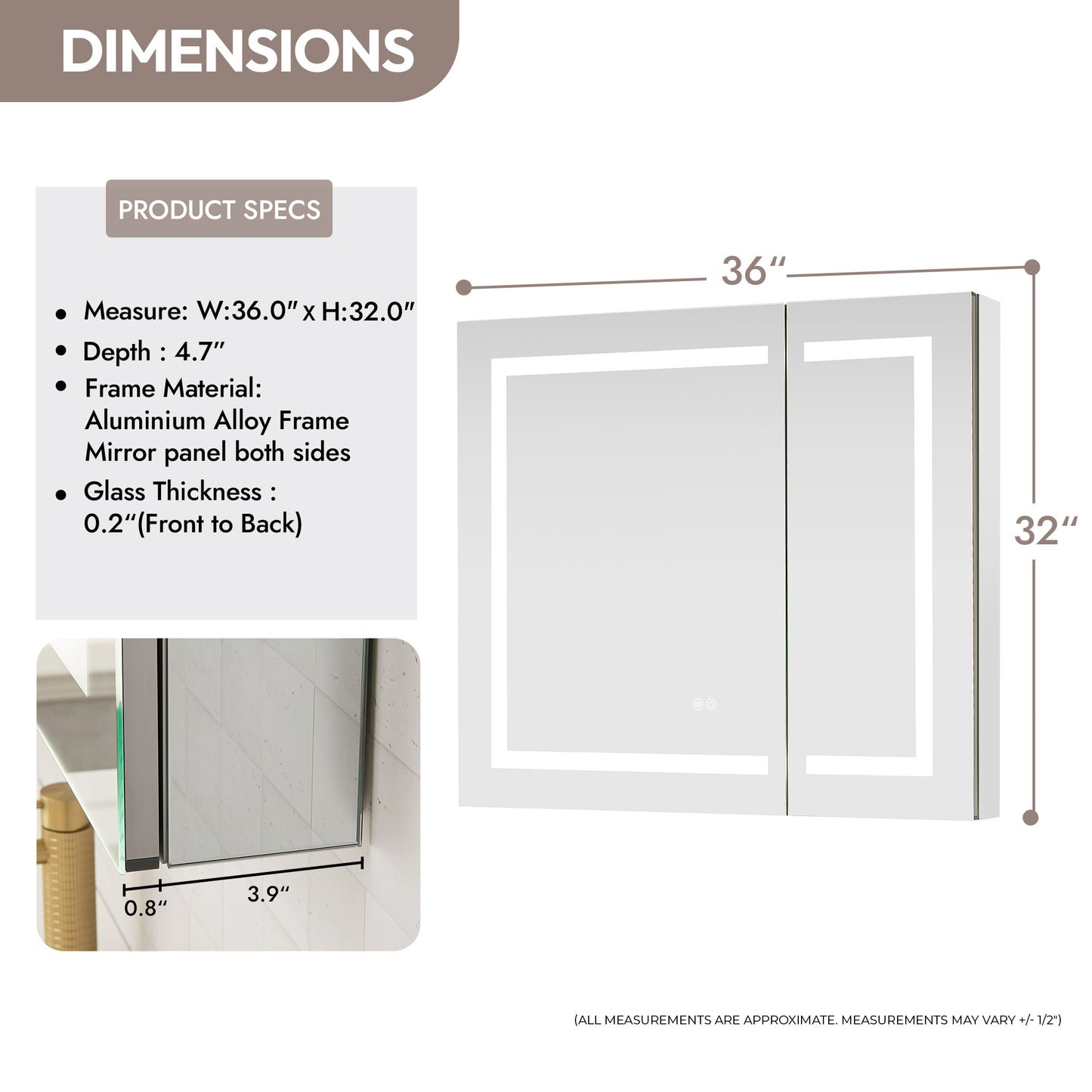Santona 36" W x 32" H Rectangular Medicine Cabinet with Aluminum Frameless LED Mirror