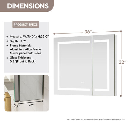Santona 36" W x 32" H Rectangular Medicine Cabinet with Aluminum Frameless LED Mirror