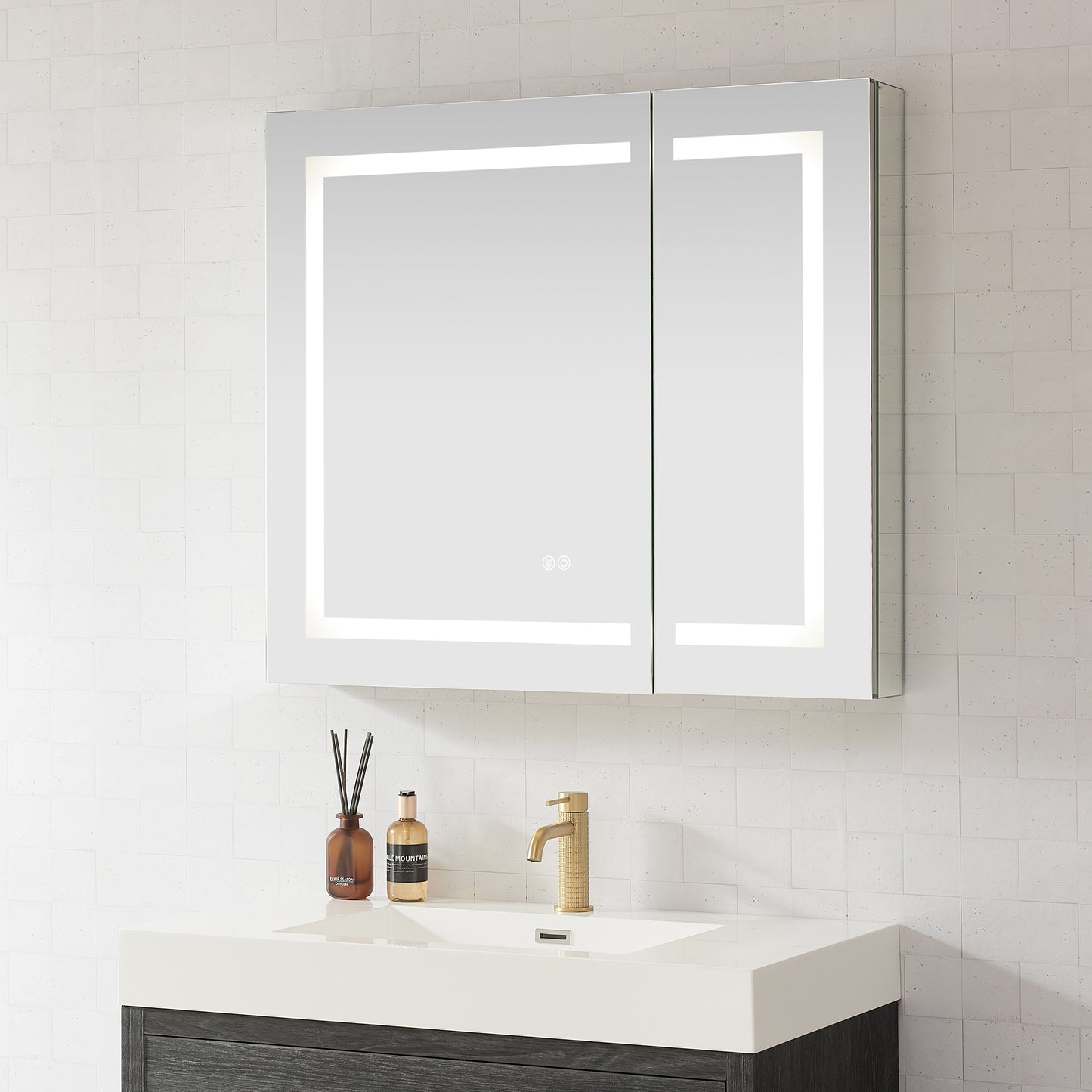 Santona 36" W x 32" H Rectangular Medicine Cabinet with Aluminum Frameless LED Mirror