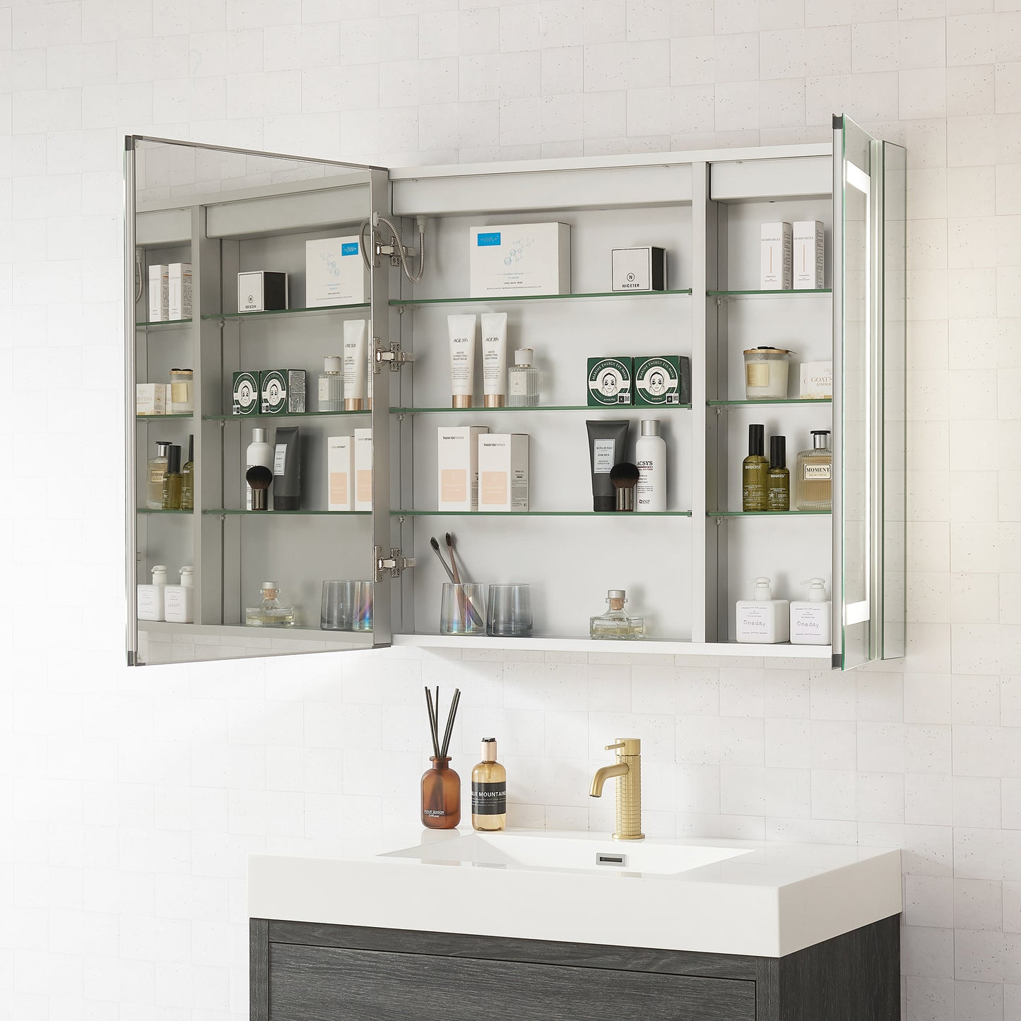 Santona 36" W x 32" H Rectangular Medicine Cabinet with Aluminum Frameless LED Mirror