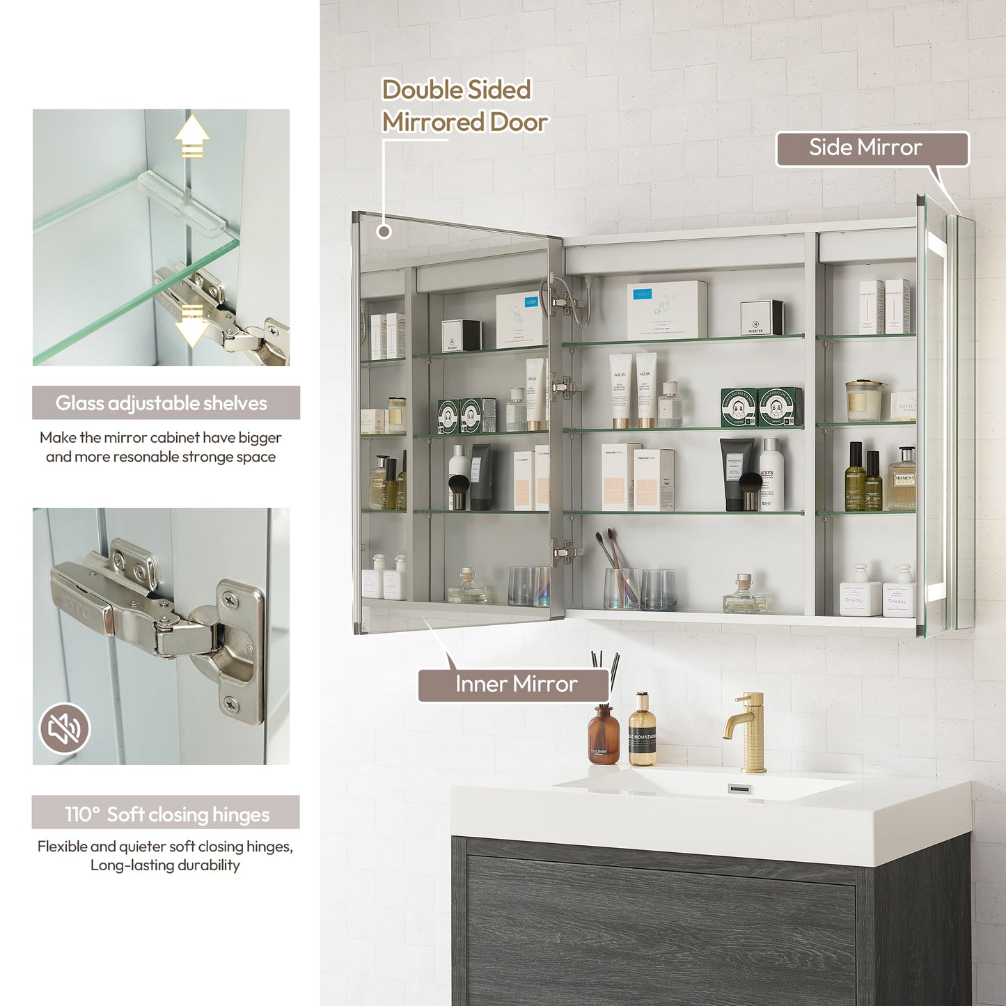 Santona 36" W x 32" H Rectangular Medicine Cabinet with Aluminum Frameless LED Mirror