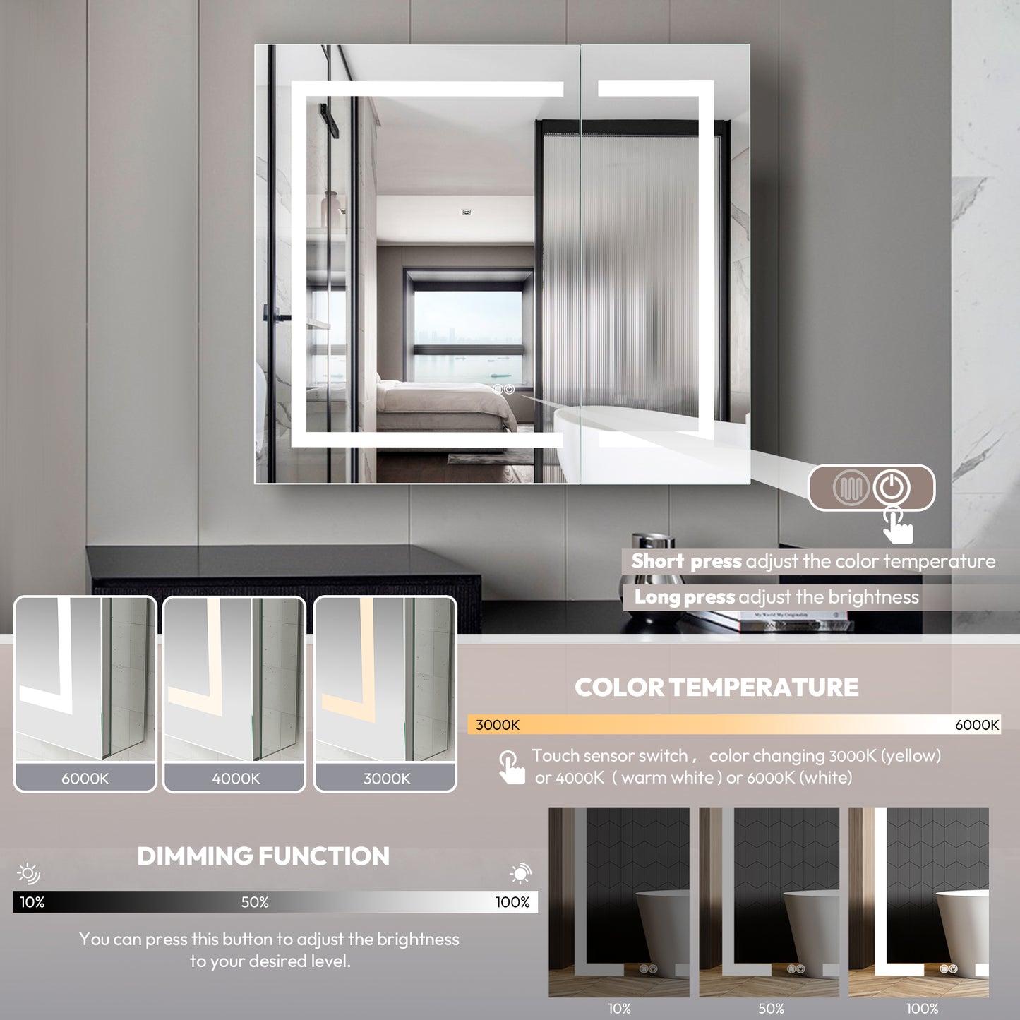 Santona 36" W x 32" H Rectangular Medicine Cabinet with Aluminum Frameless LED Mirror