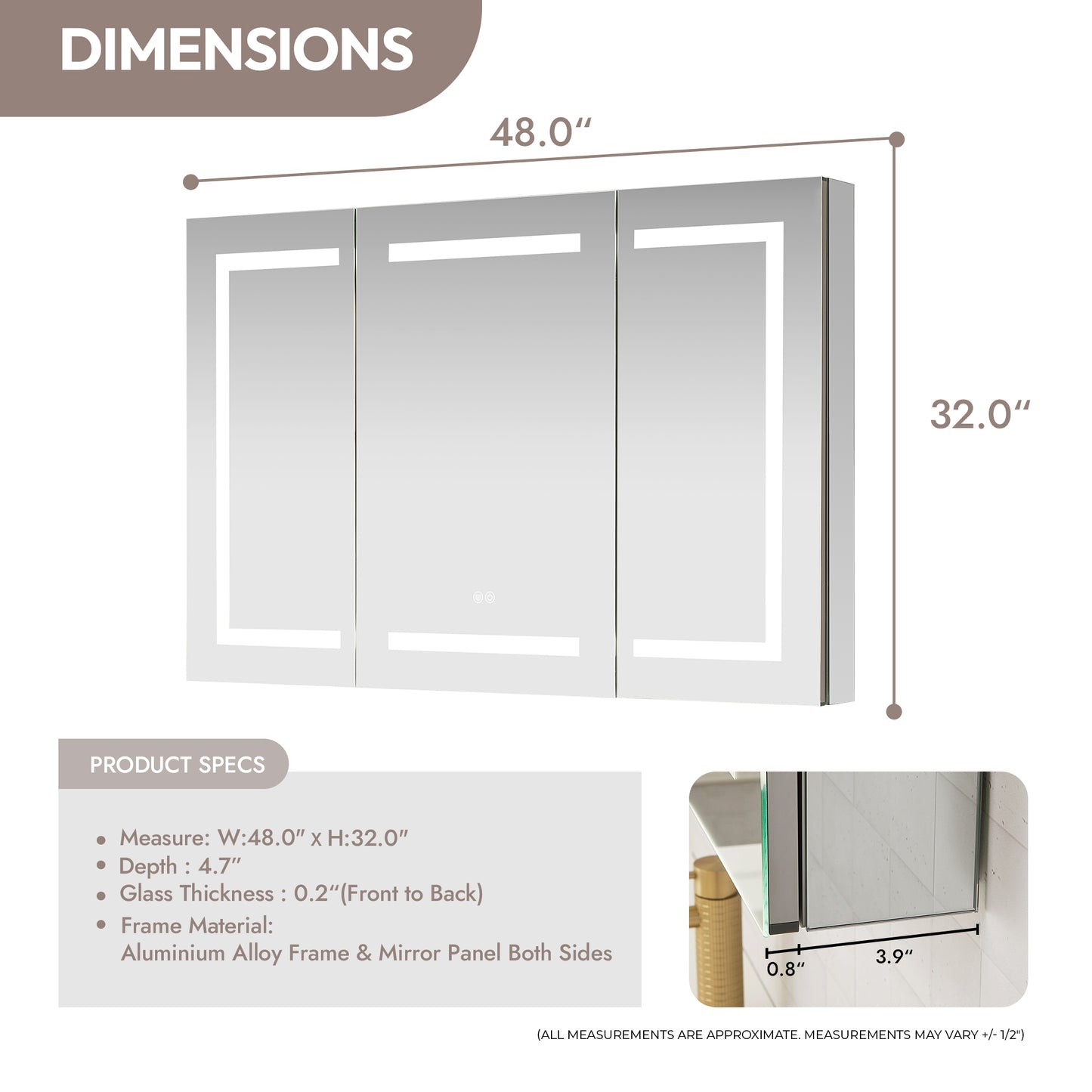 Santona 48" W x 32" H Rectangular Medicine Cabinet with Aluminum Frameless LED Mirror