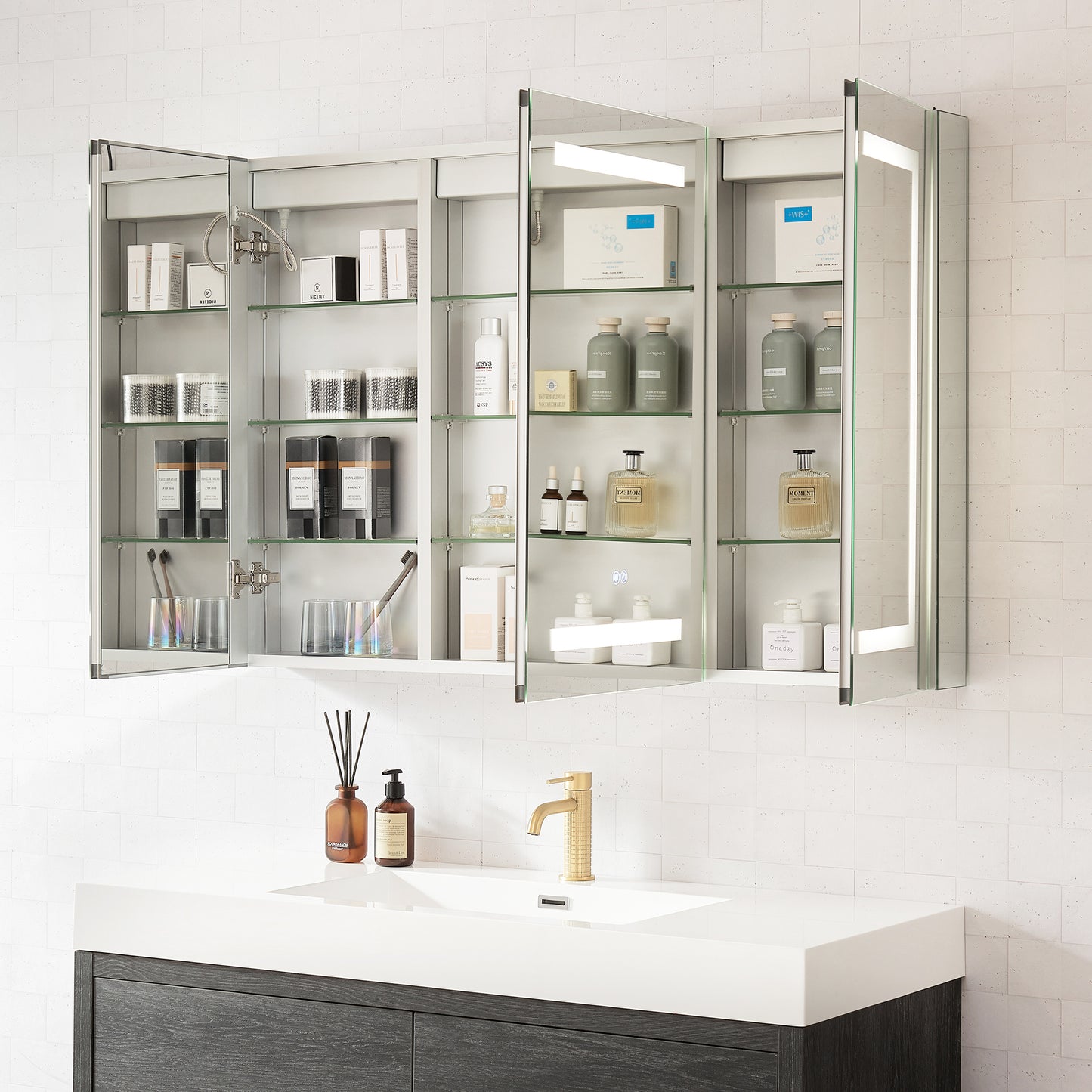 Santona 48" W x 32" H Rectangular Medicine Cabinet with Aluminum Frameless LED Mirror