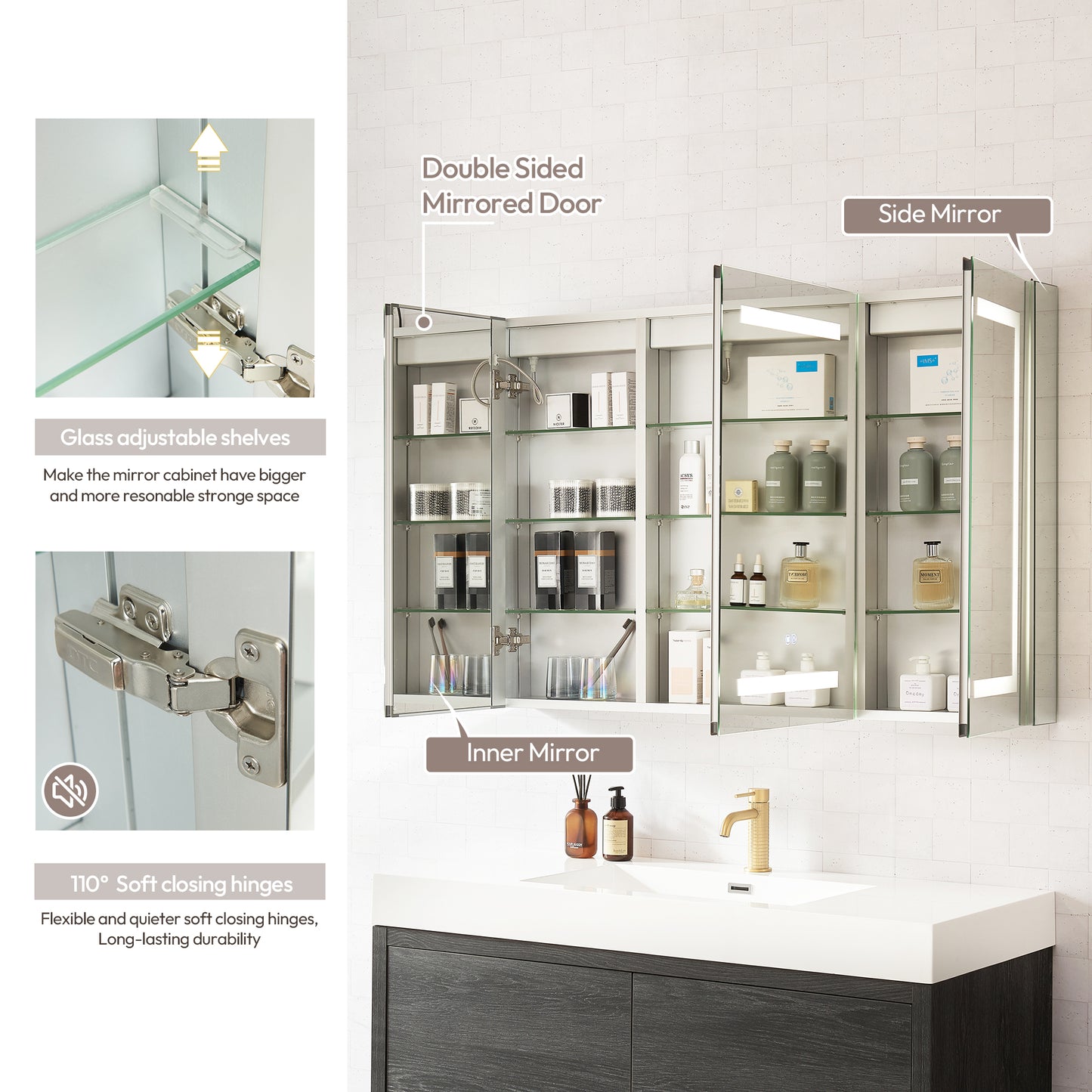 Santona 48" W x 32" H Rectangular Medicine Cabinet with Aluminum Frameless LED Mirror