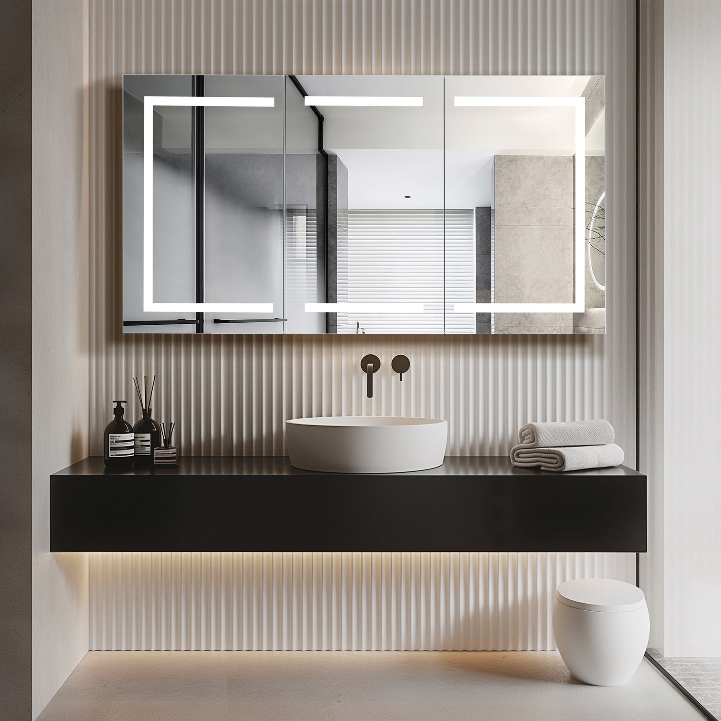 Santona 60" W x 32" H Rectangular Medicine Cabinet with Aluminum Frameless LED Mirror